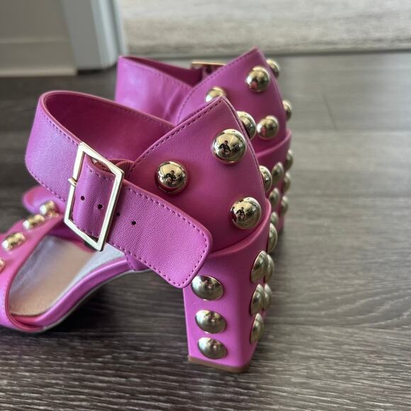 NWT Cecelia New York Gail Studded Block Heel Sandals in Pink Leather Size 7M - Picture 14 of 16